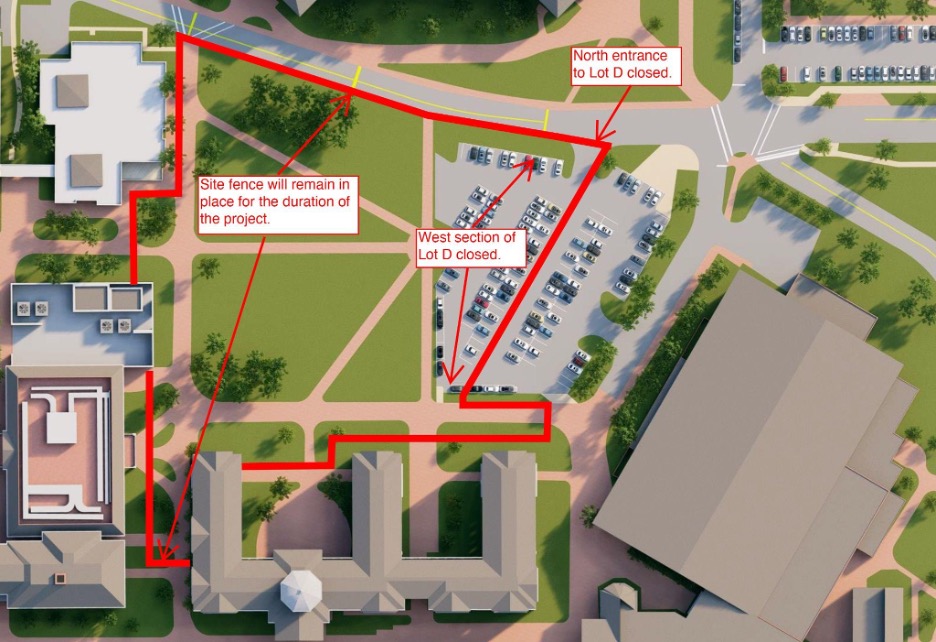 Map of changes behind Luter Hall during construction process, from email sent out by president Kelly
