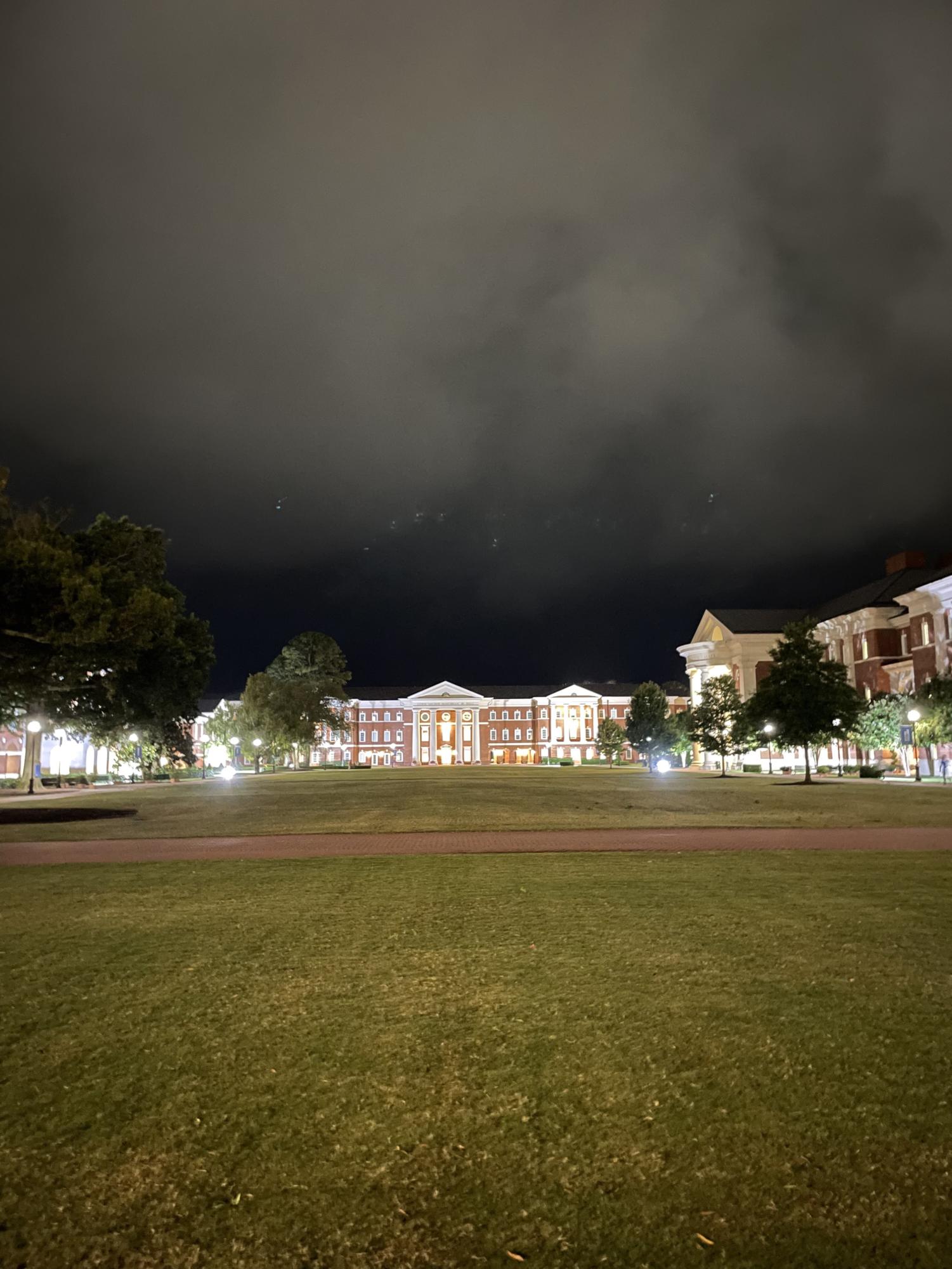Photo of campus Friday night during the storm taken by Adrianna Cline/ The Captains Log