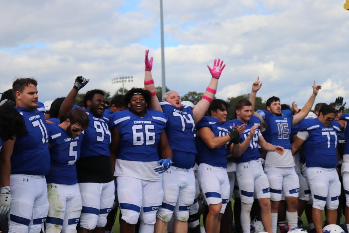 CNU Captains celebrated their win on homecoming weekend, photo by Wyatt Miles