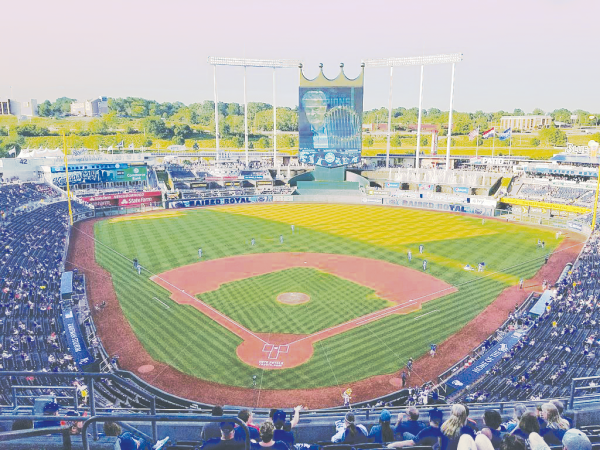 Kauffman Stadium before a 2017 regular season game. Kauffman 2017 by Chibears85 is licensed
under CC BY-SA 4.0 DEED.