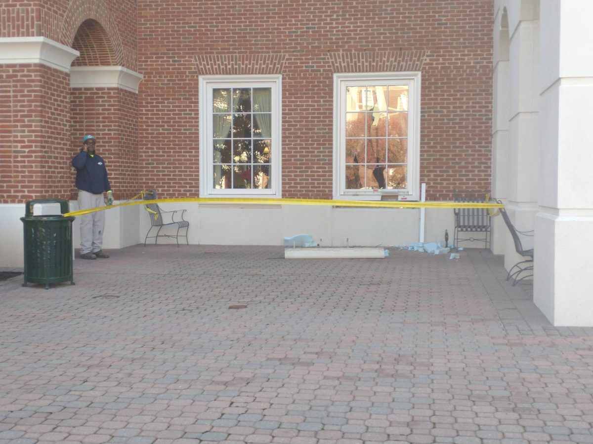 Damaged DSU window from 11/28 incident taken by Evelyn Davidson