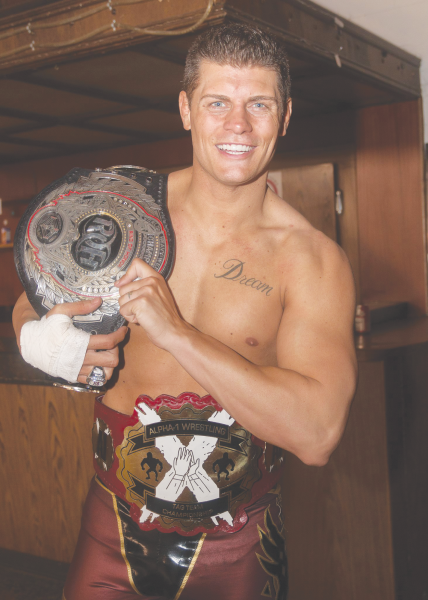Cody Rhodes holding the Ring of Honor Championship. Cody Rhodes ROH World Champion by Tabercil is licensed under the
CC By-SA 3.0 Deed