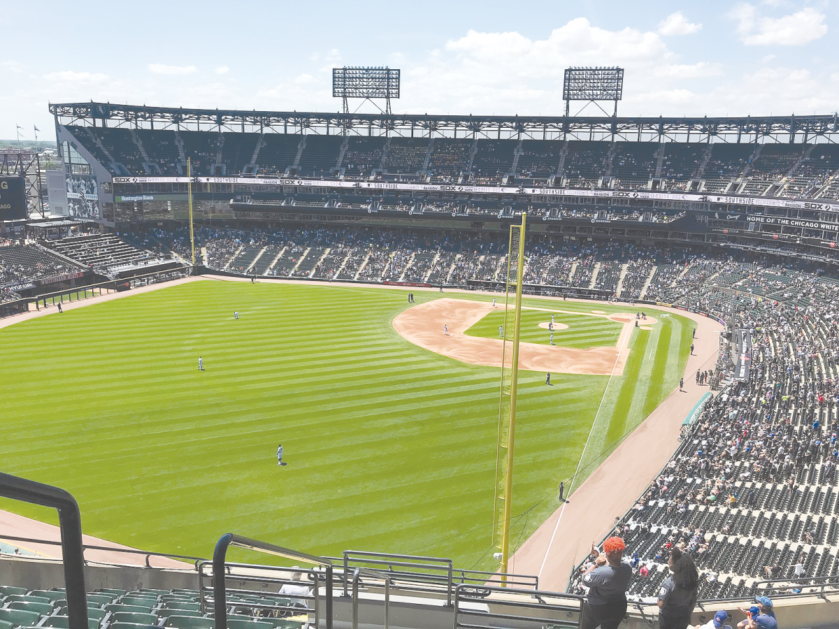 Guaranteed Rate Field hosting a baseball game between the Chicago White Sox and New York Mets. Guaranteed Rate Field White Sox vs NY Mets by Zakarie Faibis is licensed under the CC By-SA 4.0 International Deed.