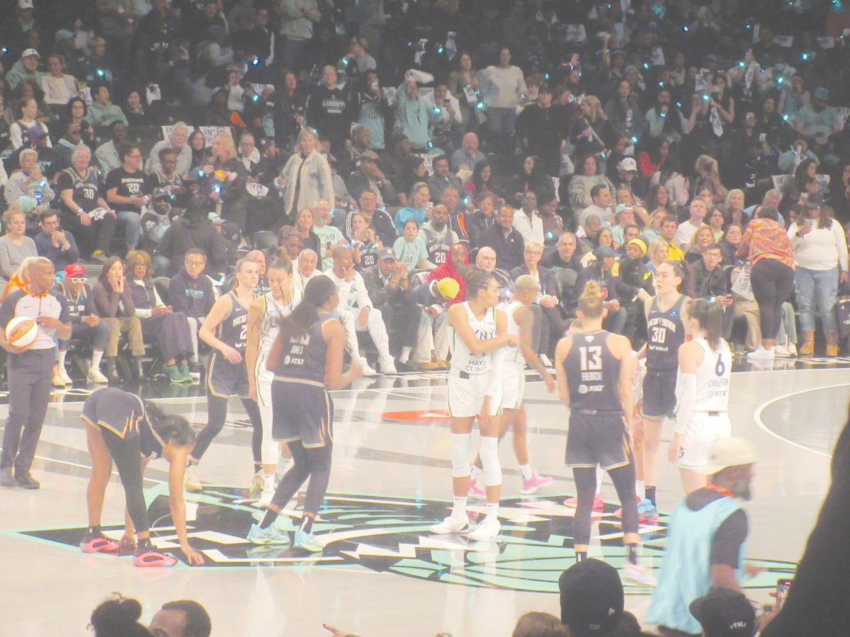 Game 1 of the 2024 WNBA Finals at Barclays Center on October
10, 2024 between the New York Liberty and Minnesota Lynx.
2024 WNBA Finals Game 1 NYL vs MIN 10.10.24 by Kew Gardens
613 is licensed under the CC By-SA 4.0 Attribution-Sharealike
Deed.