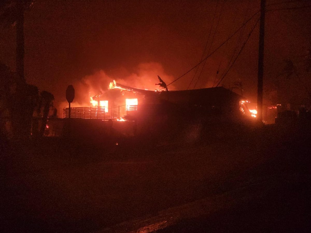 Burning building in southern California, photo from WikiCommonsImages.