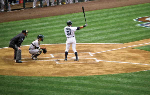 Ichiro Suzuki at bat for the Seattle Mariners
during a game against the Oakland Athletics
on Opening Day, April 12, 2010. Ichiro Suzuki
2010 by Dave Sizer is licensed under the CC
By Attribution 2.0 Generic Deed.