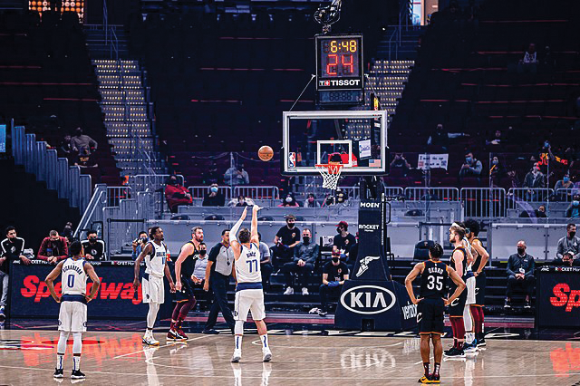 Luka Doncic shoots a free throw during a game
against the Cleveland Cavaliers. Luka Doncic by
Erik Drost is licensed under the CC By
Attribution 2.0 Generic Deed.