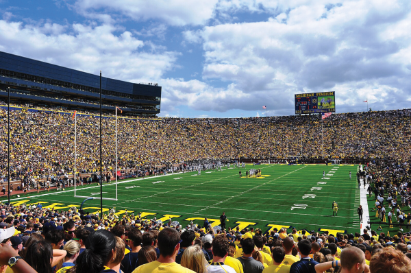 The University of Michigan stadium during a 2010 regular season
game against the University of Connecticut. Michigan Stadium
2010 UConn by Andrew Horne is licensed under the CC By
Attribution 3.0 Unported Deed.