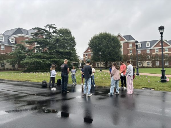 Christopher Newport University (CNU) Turning Point United States of America
(TPUSA) praying for Kirk’s family Thursday, Sept. 11, photo taken by Caroline Arnold