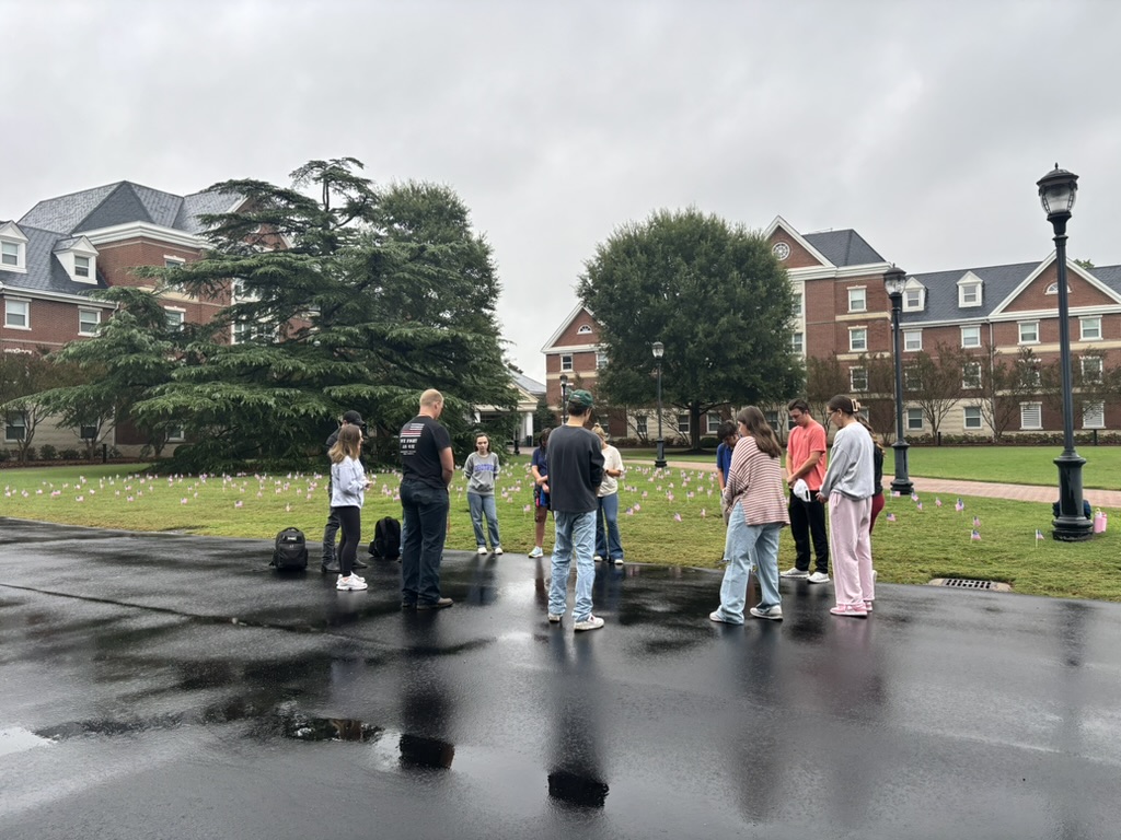 Christopher Newport University (CNU) Turning Point United States of America
(TPUSA) praying for Kirk’s family Thursday, Sept. 11, photo taken by Caroline Arnold