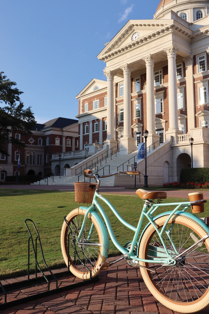 Bicycle parked in front of Christopher Newport Hall, taken by Aliya Perry